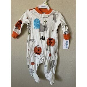 Carter's Trick Or Treat Pumpkin Ghost Spider 2 Way Zipper Footed Pajamas Size 3M
